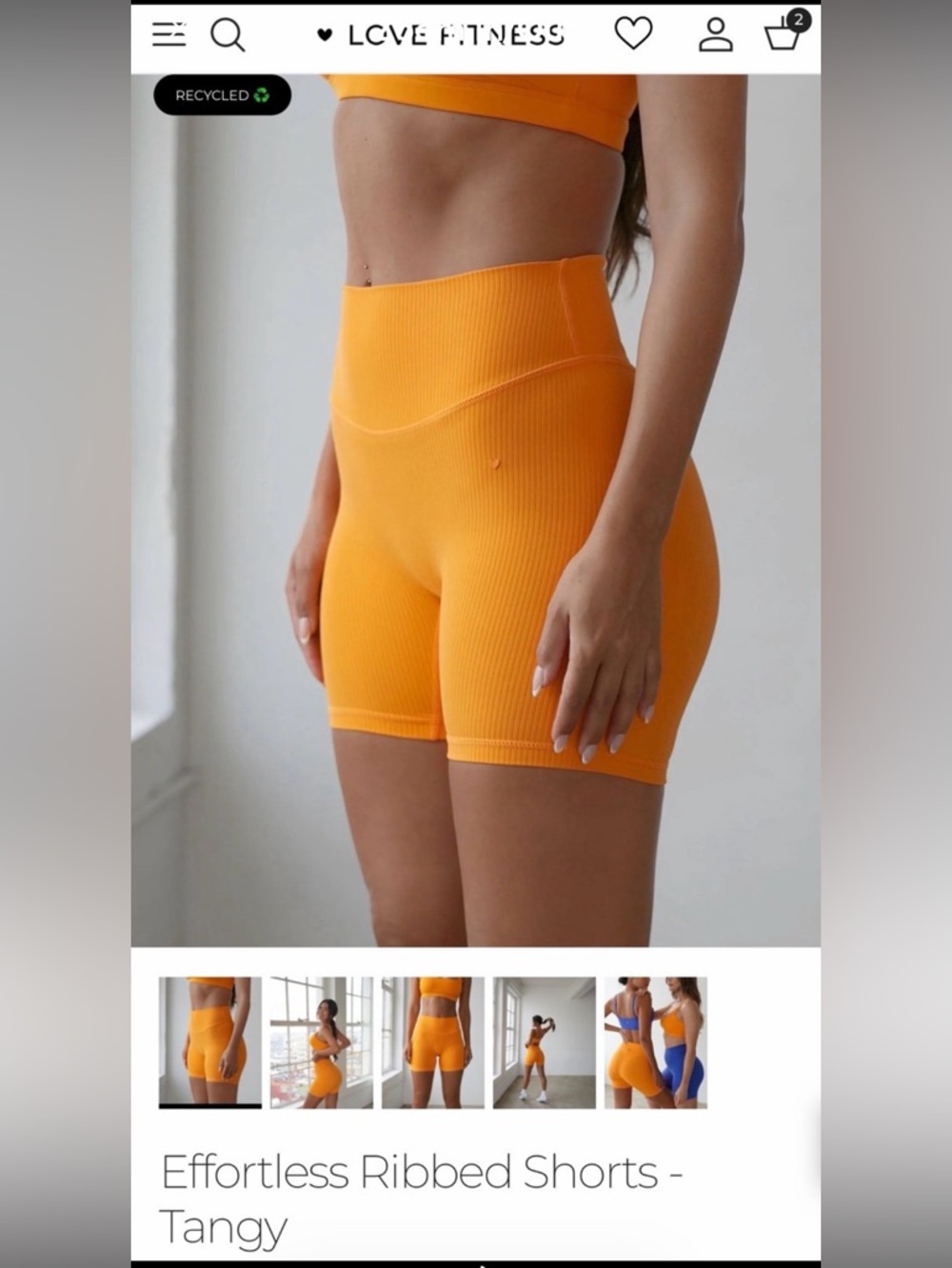 Love Fitness Effortless Ribbed Shorts- Orange- Women M